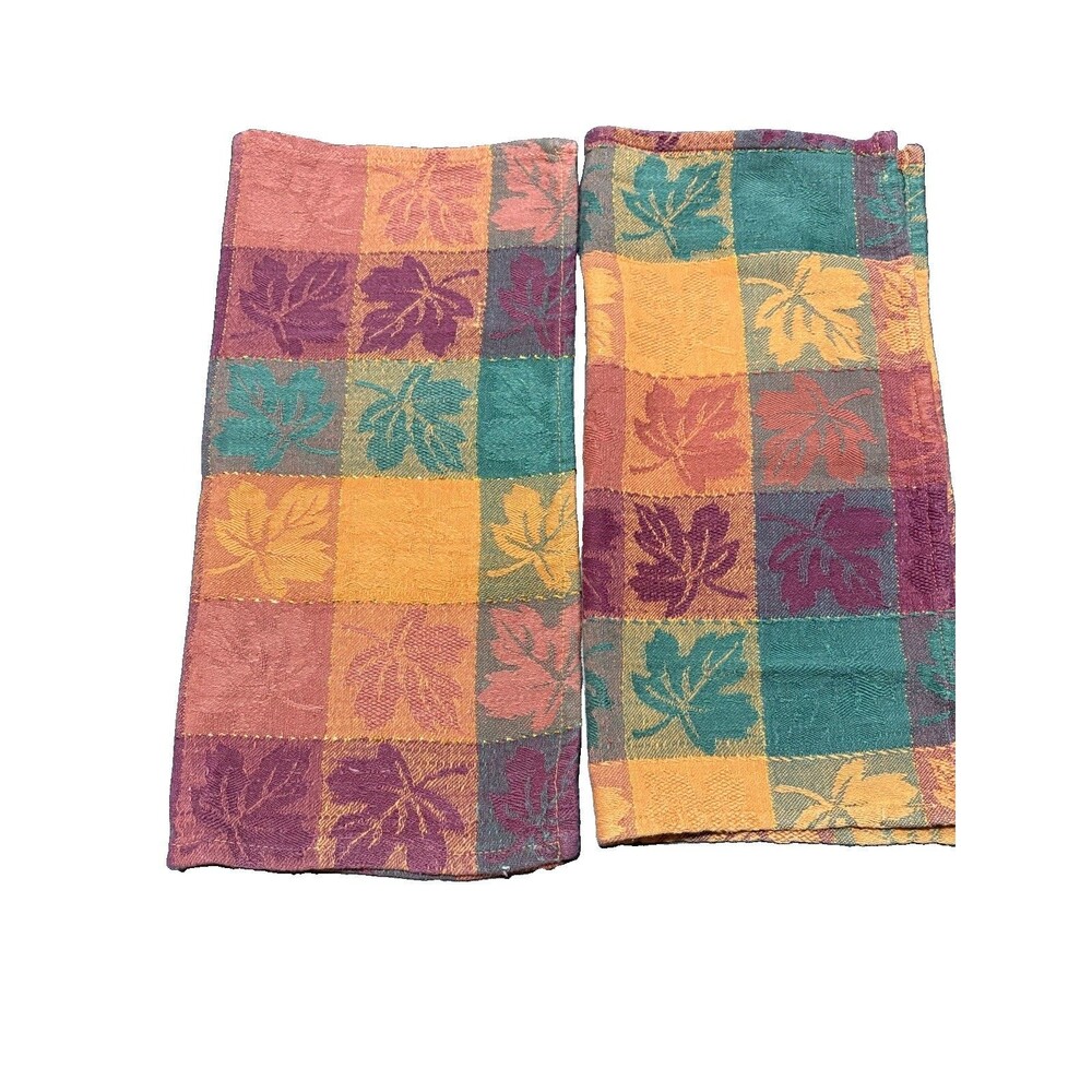 Avon Vintage Autumn Fall Harvest Leaf Tapestry Metallic Orange Green Napkins.